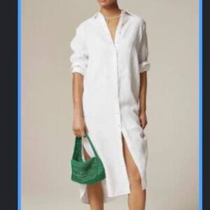 J.Crew White Long Linen Shirt-Dress Maxi - Large (New Without Tags )